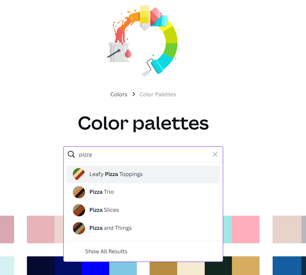 Canva Color Palettes et Color Meanings une recherche par mot clé pour vous inspirer
