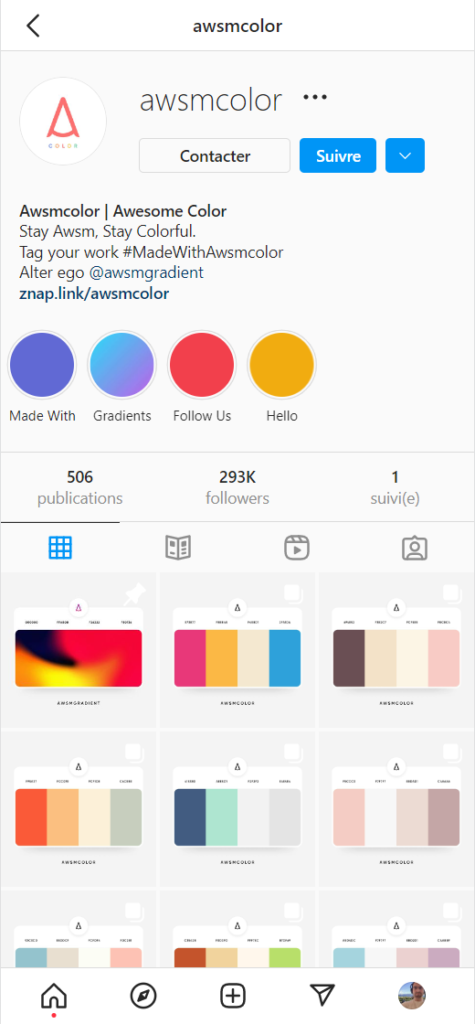 awsmcolor un fil instagram pour vous inspirer avec uen grande collection de palettes à 4 couleurs qualitatives